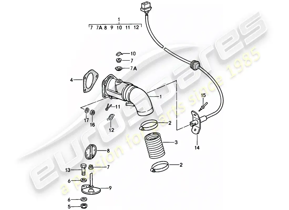 porsche 1987 (911) suministro de aire de calefacción diagrama de piezas