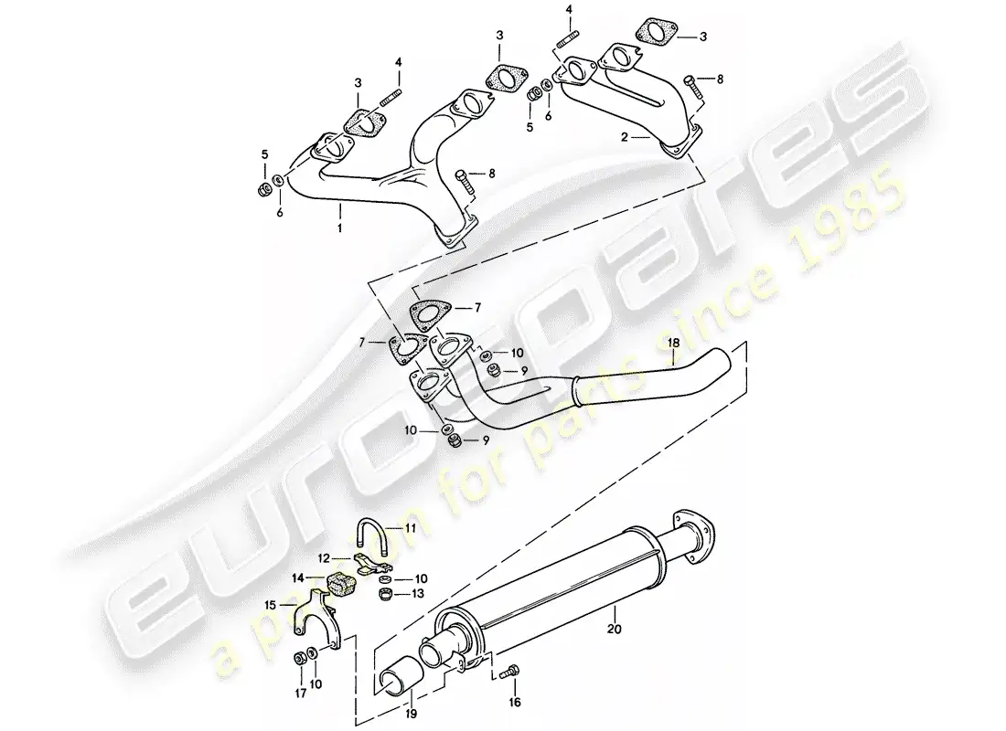 porsche 1984 (944) sistema de escape - silenciador de escape, delantero diagrama de piezas