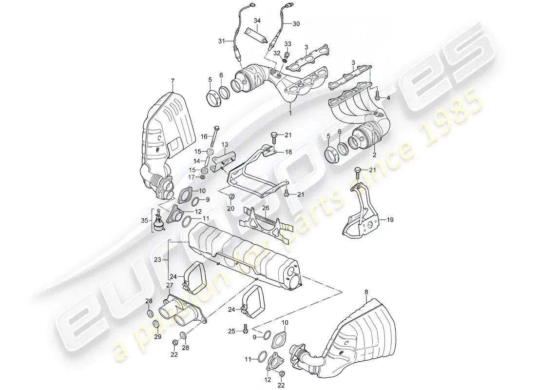 porsche 2011 (997-2 gt3) sistema de escape diagrama de piezas