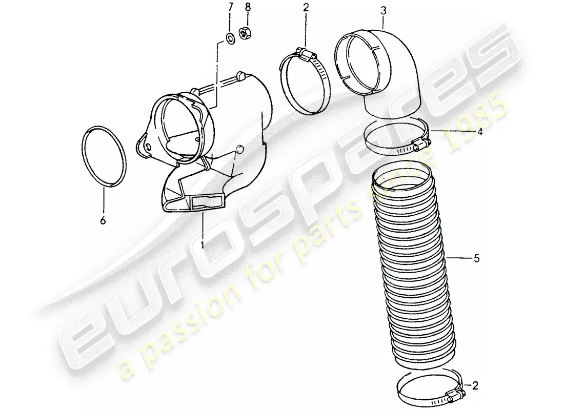 porsche 1989 (964) suministro de aire de calefacción diagrama de piezas