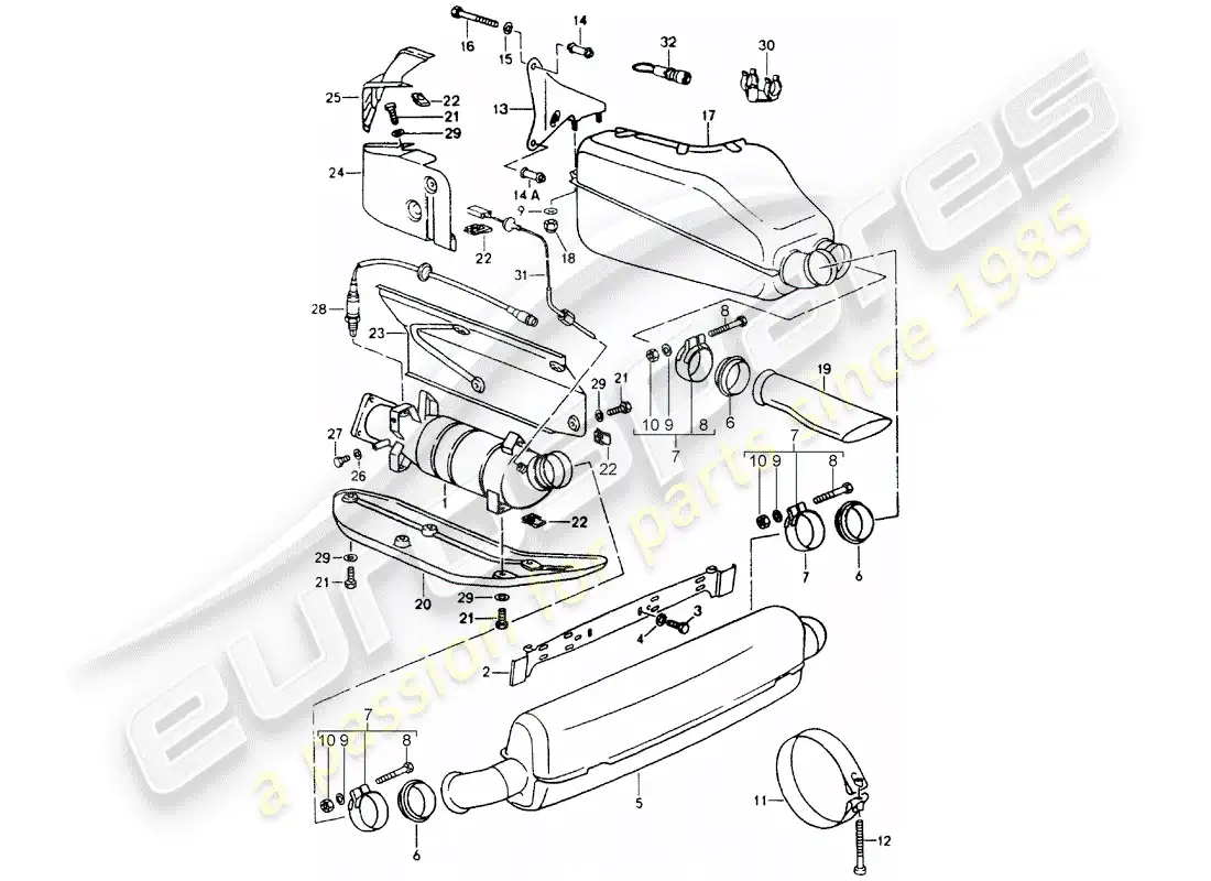 porsche 1989 (964) sistema de escape - silenciador - escape - catalizador diagrama de piezas