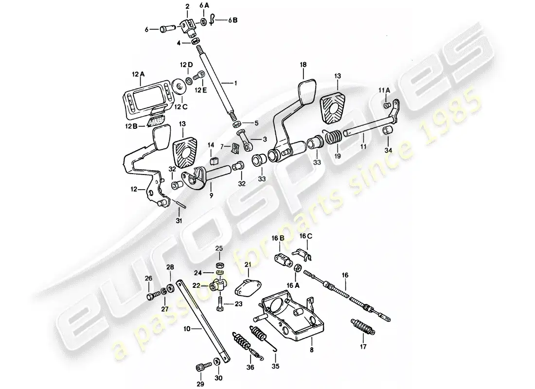 porsche 1980 (911) pedales diagrama de piezas