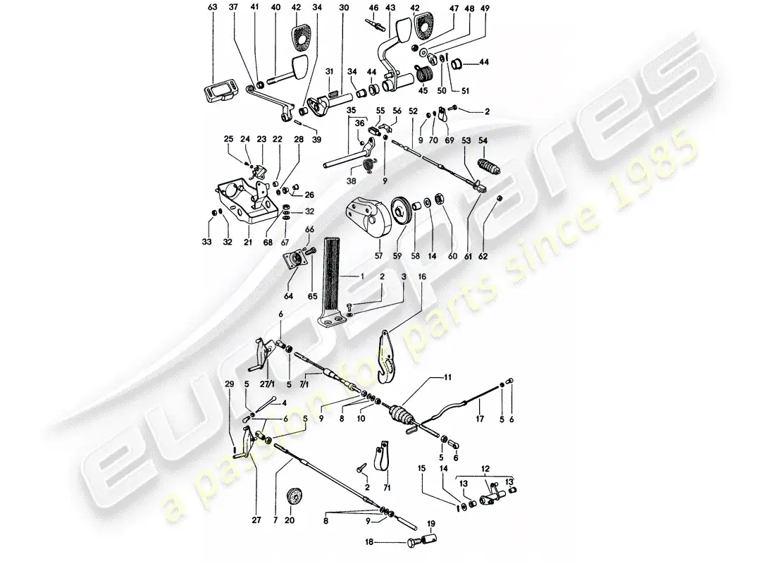 porsche 1972 (914) pedales - para vehiculos con - caja de cambios manual diagrama de piezas
