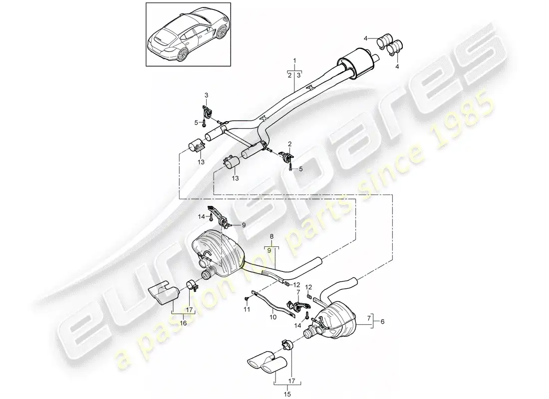porsche 2011 (panamera 970) sistema de escape diagrama de piezas