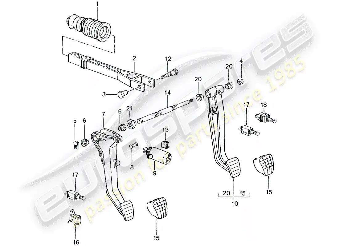 porsche 2003 (996 turbo / gt2) pedales diagrama de piezas