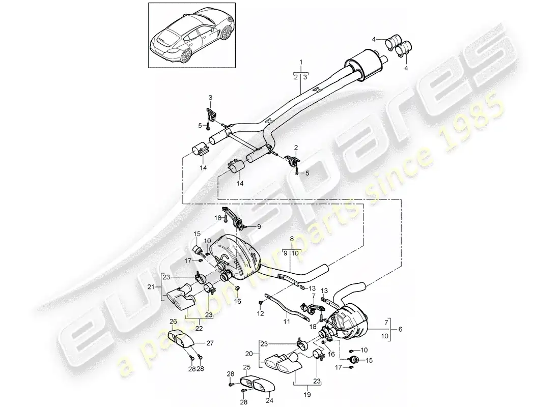 porsche 2011 (panamera 970) sistema de escape diagrama de piezas