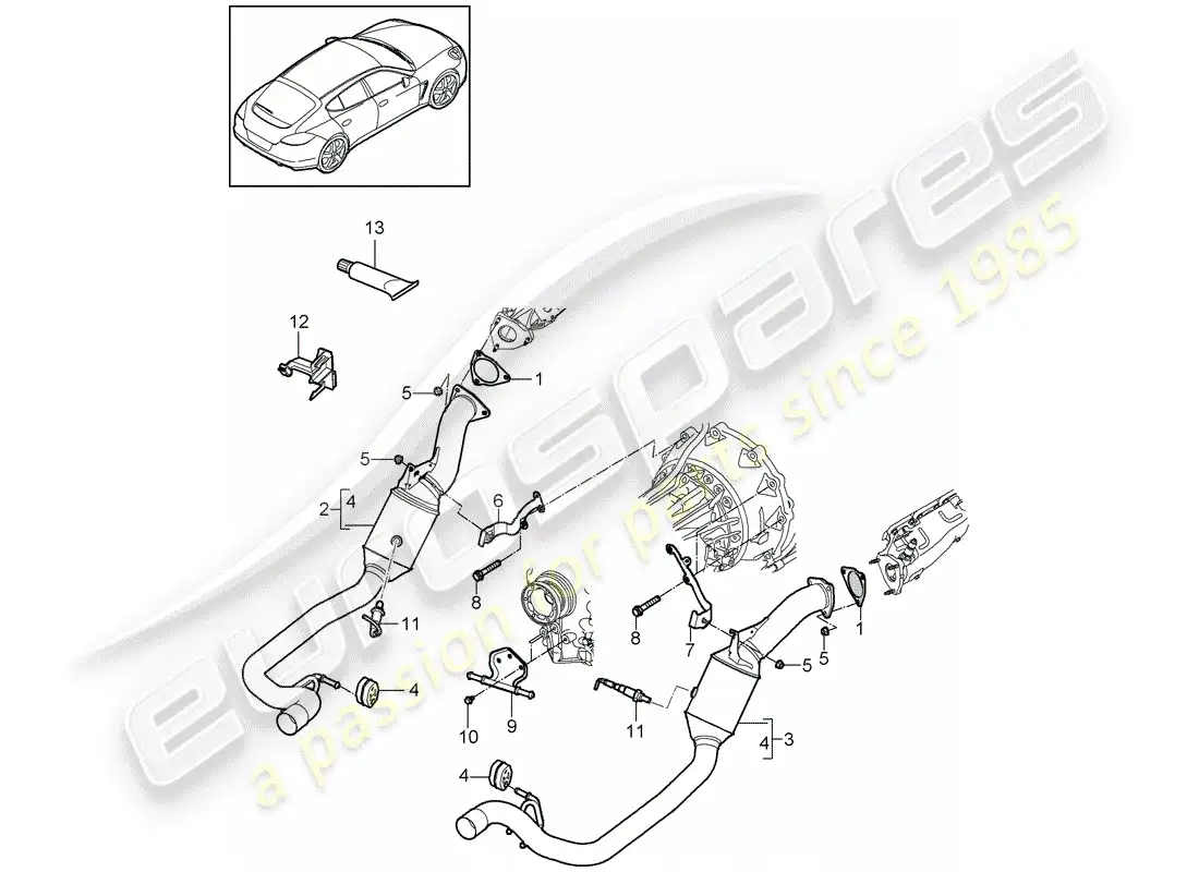 porsche 2011 (panamera 970) sistema de escape diagrama de piezas