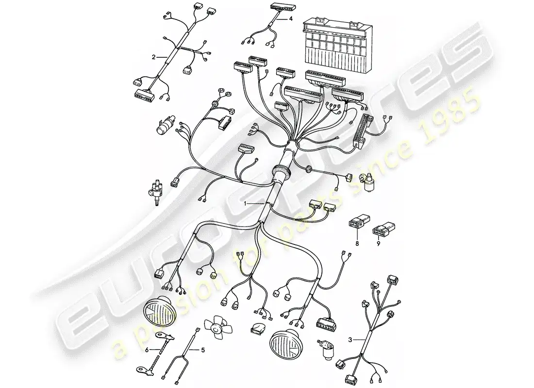 porsche 1983 (944) arneses de cableado - compartimiento del motor - - dme - - sistema arandela diagrama de piezas