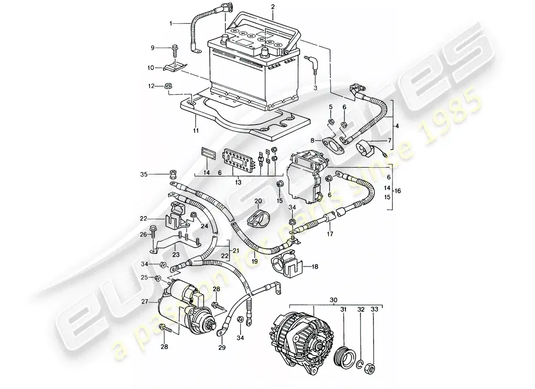 porsche 2005 (996) bateria - distribuidor - (depósito > tapa del estrangulador > - intercambiador de calor) - alternador diagrama de piezas