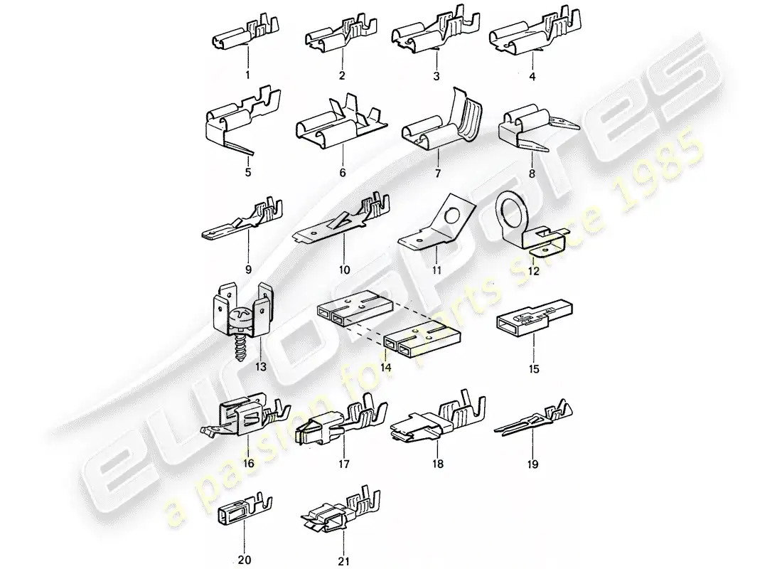 porsche 1987 (911) terminal de hoja macho - conector de empuje diagrama de piezas