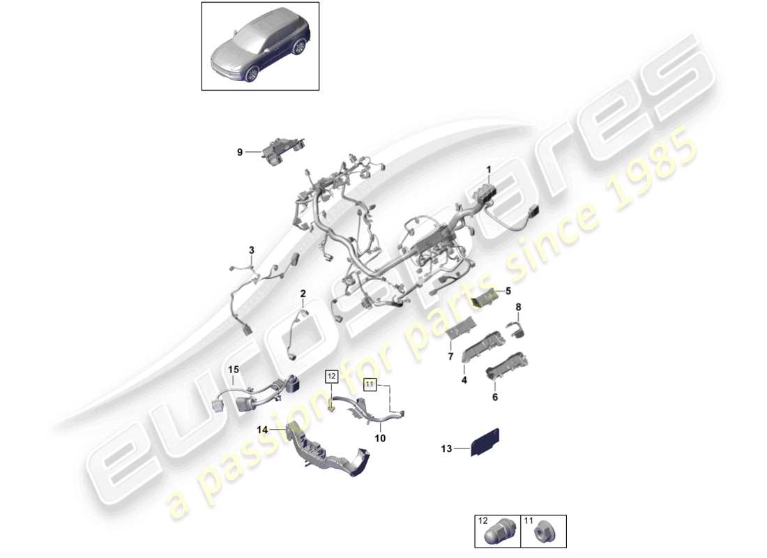 porsche 2024 (cayenne e3 9ya/9yb) mazos de cables motor diagrama de piezas