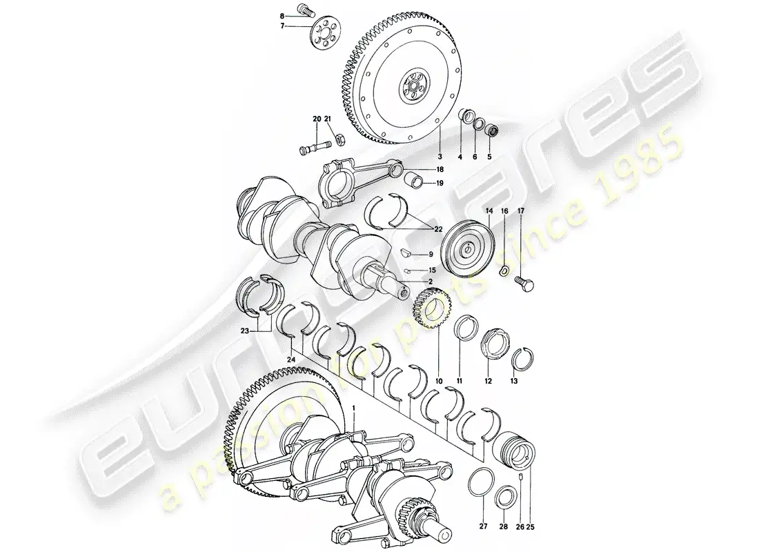 porsche 1972 (914) cigüeñal diagrama de piezas
