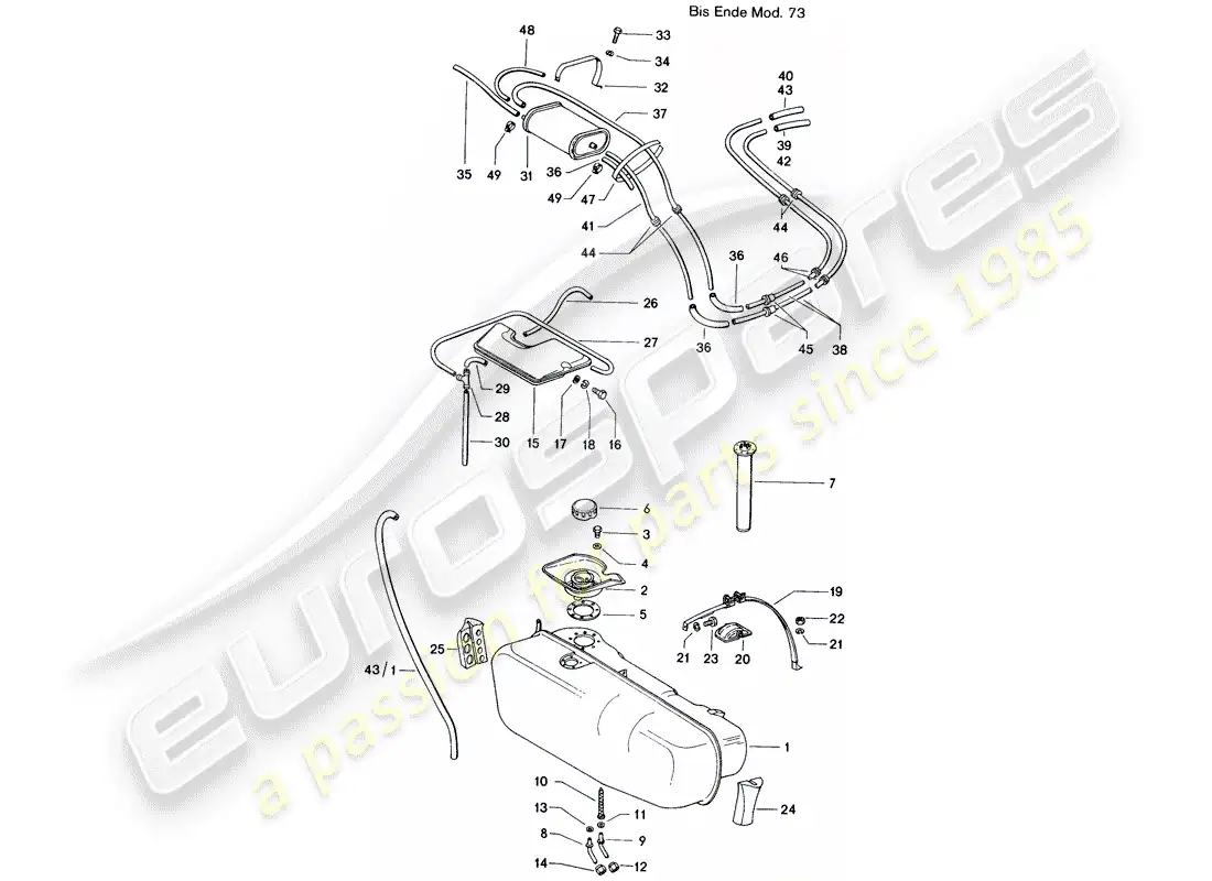 porsche 1970 (914) tanque de combustible - d >> - mj 1973 diagrama de piezas