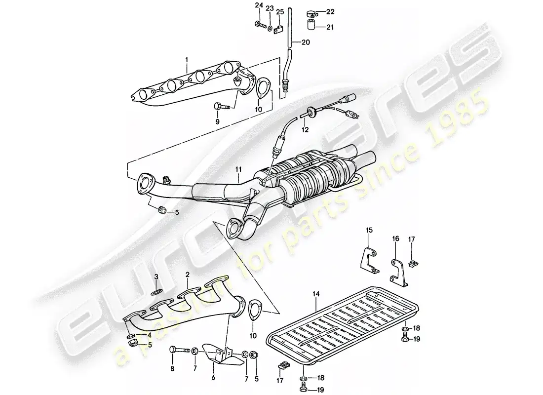 porsche 1986 (928) sistema de escape - catalizador diagrama de piezas