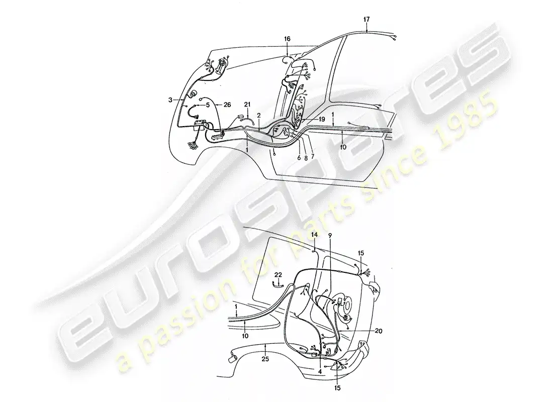 porsche 1977 (911 turbo) cableando arneses diagrama de piezas