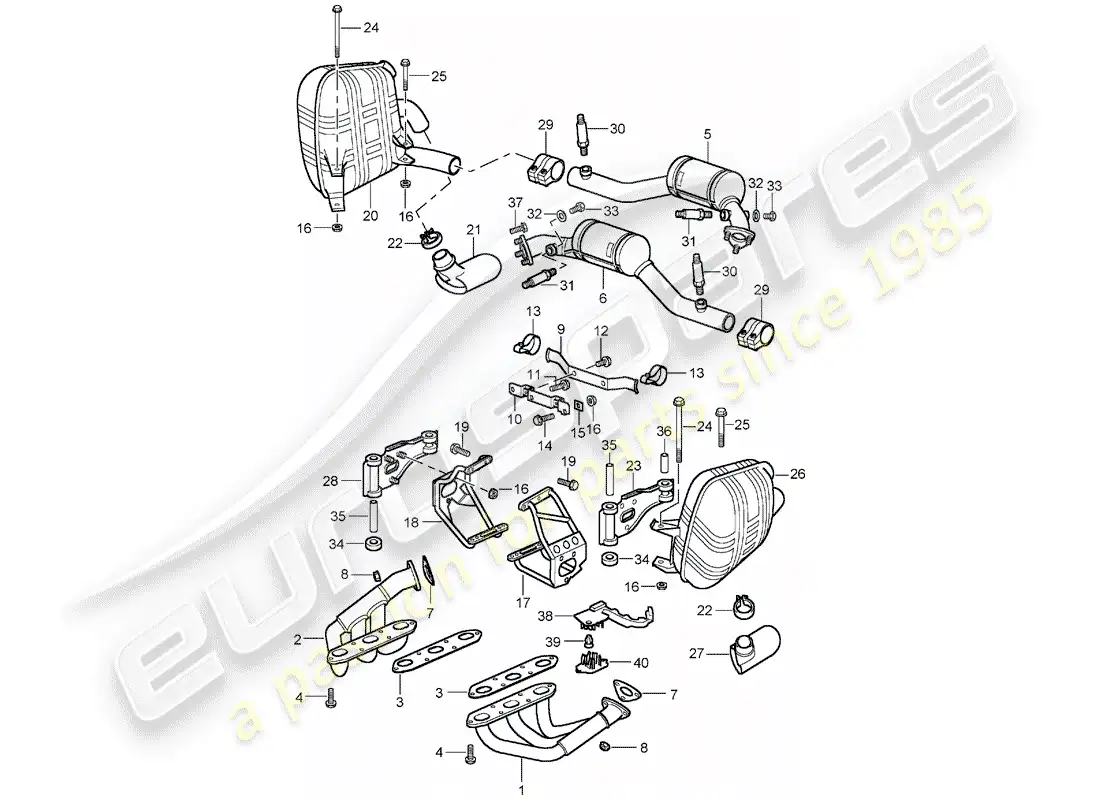 porsche 2001 (996) sistema de escape - d - mj 2002>> diagrama de piezas