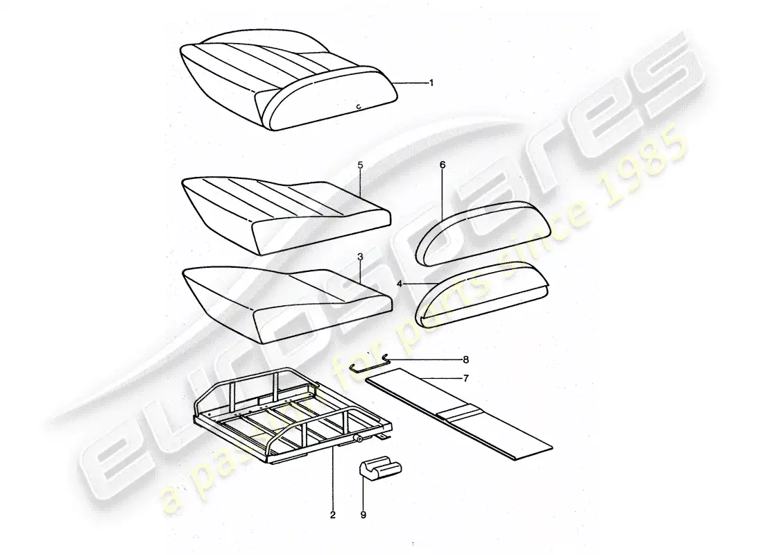 porsche 1975 (911 turbo) asiento deportivo - cojín de asiento - piezas individuales diagrama de piezas