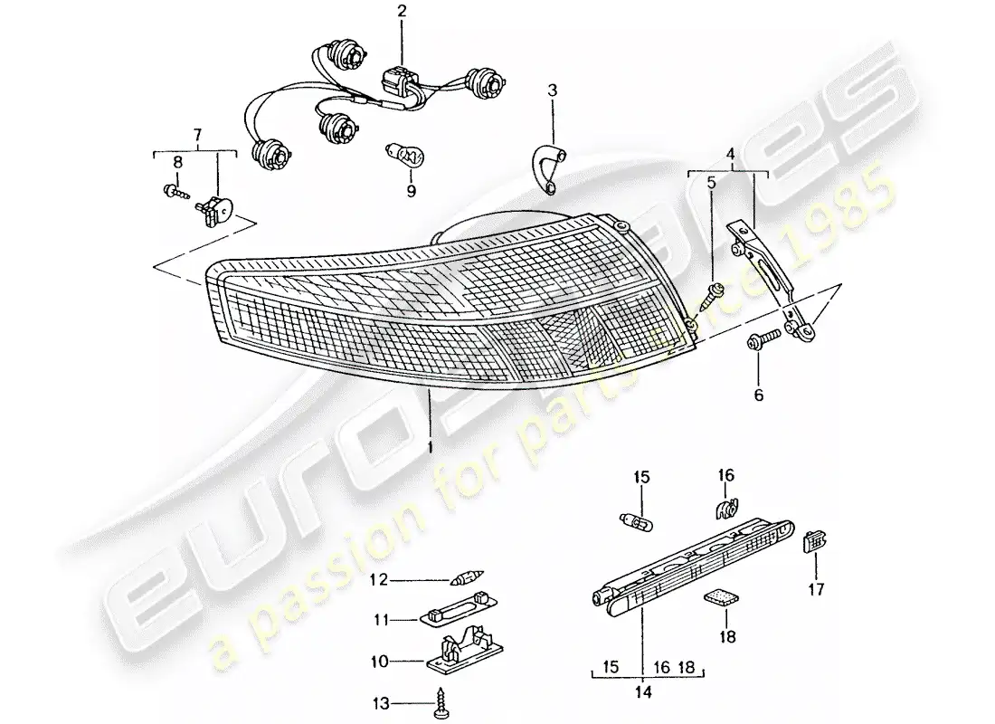 porsche 2004 (996 turbo / gt2) luz trasera - luz de matrícula - luz de freno adicional diagrama de piezas