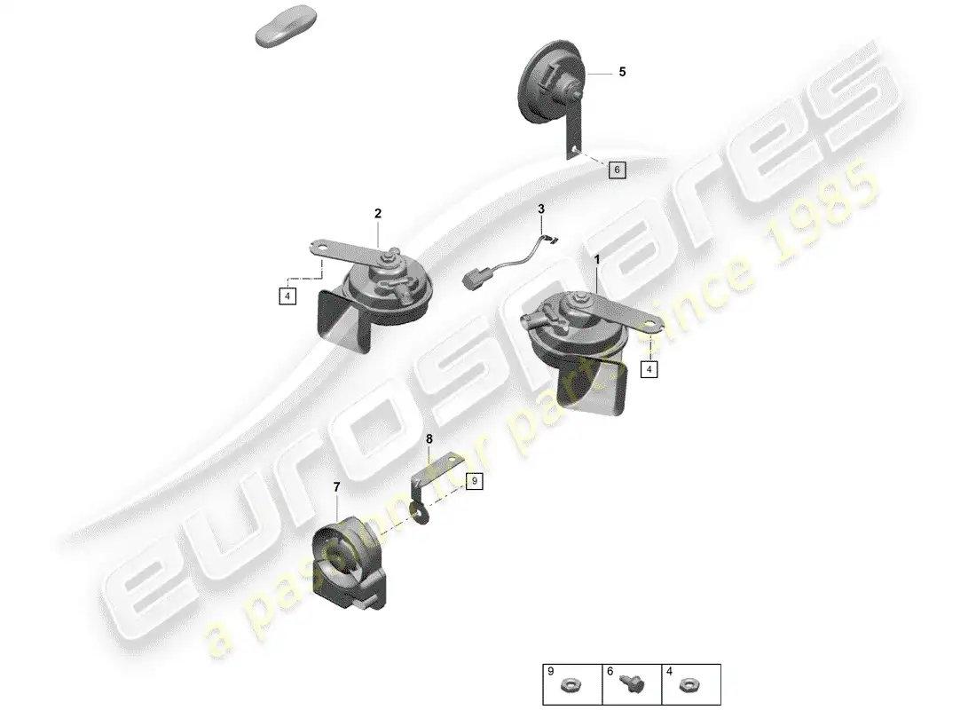 porsche 2019 (718 boxster spyder) cuerno de fanfarria diagrama de piezas