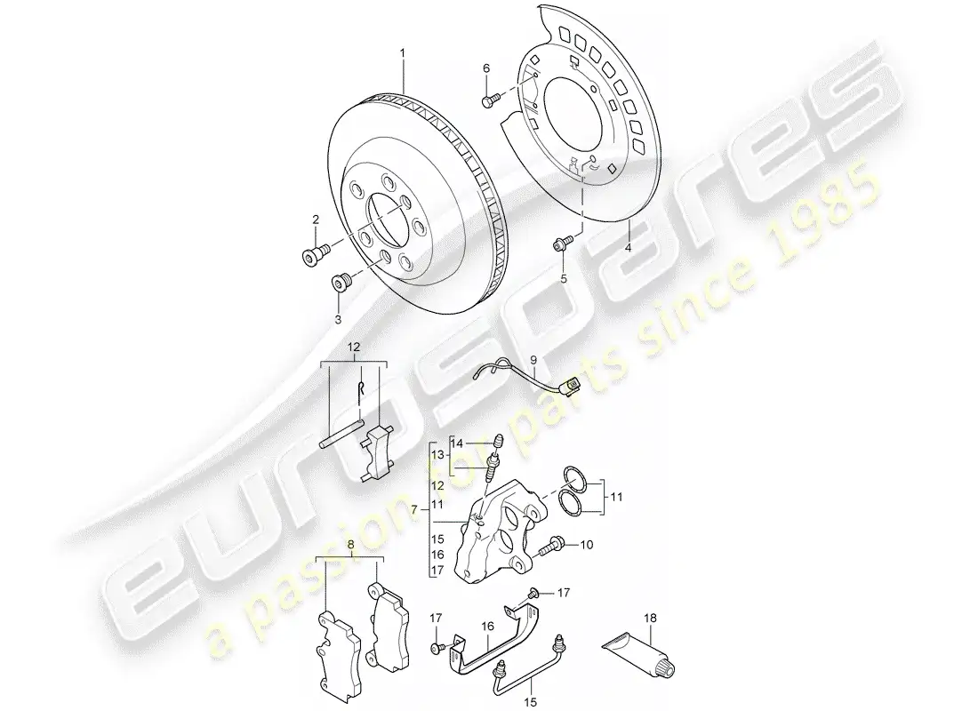 porsche 2010 (cayenne e1 9pa) frenos de disco diagrama de piezas