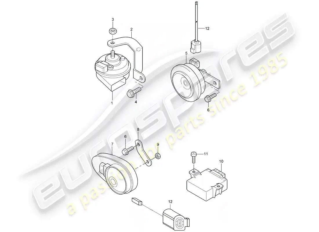 porsche 2007 (cayenne e1 9pa) cuerno de fanfarria diagrama de piezas