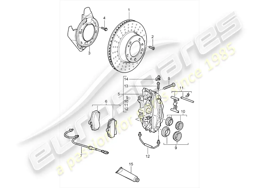 porsche 2008 (987 cayman) frenos de disco diagrama de piezas