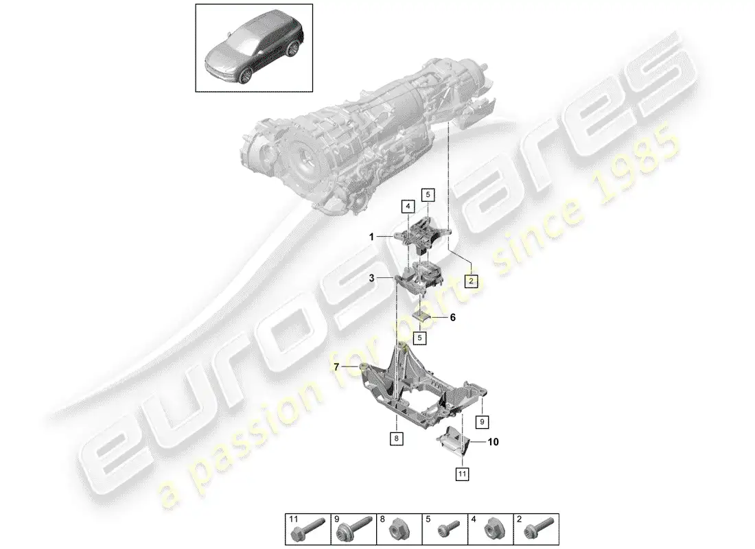 porsche 2020 (cayenne e3 9ya/9yb) montaje de la caja de cambios diagrama de piezas