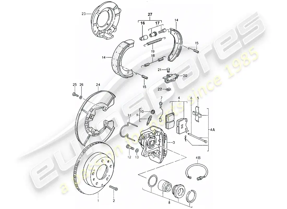 porsche 1984 (944) frenos de disco - eje trasero diagrama de piezas