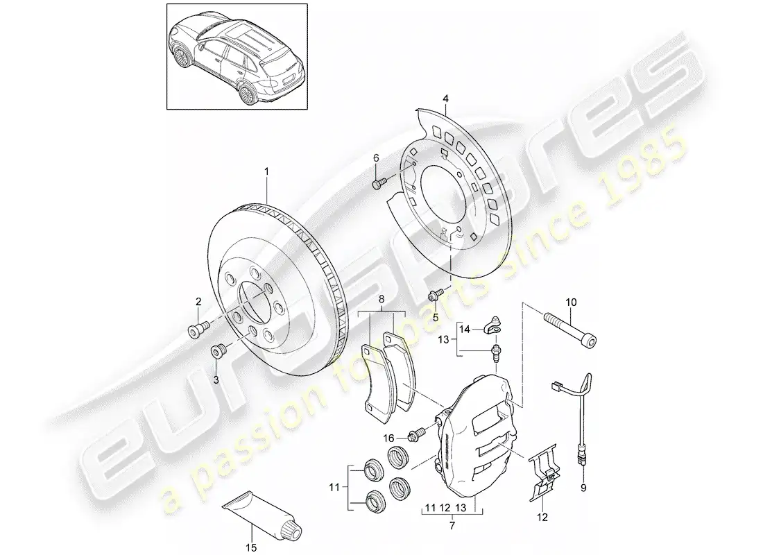 porsche 2017 (cayenne e2 92a) frenos de disco diagrama de piezas