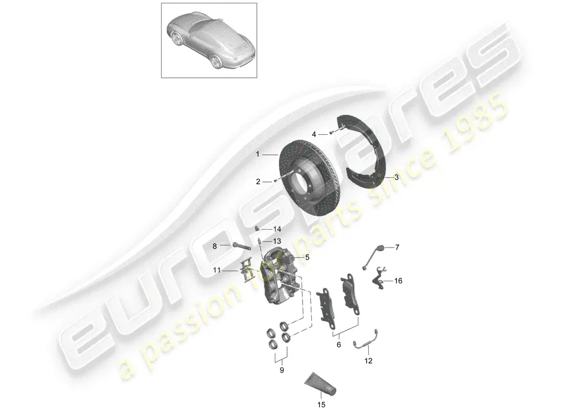 porsche 2014 (991-1) frenos de disco diagrama de piezas