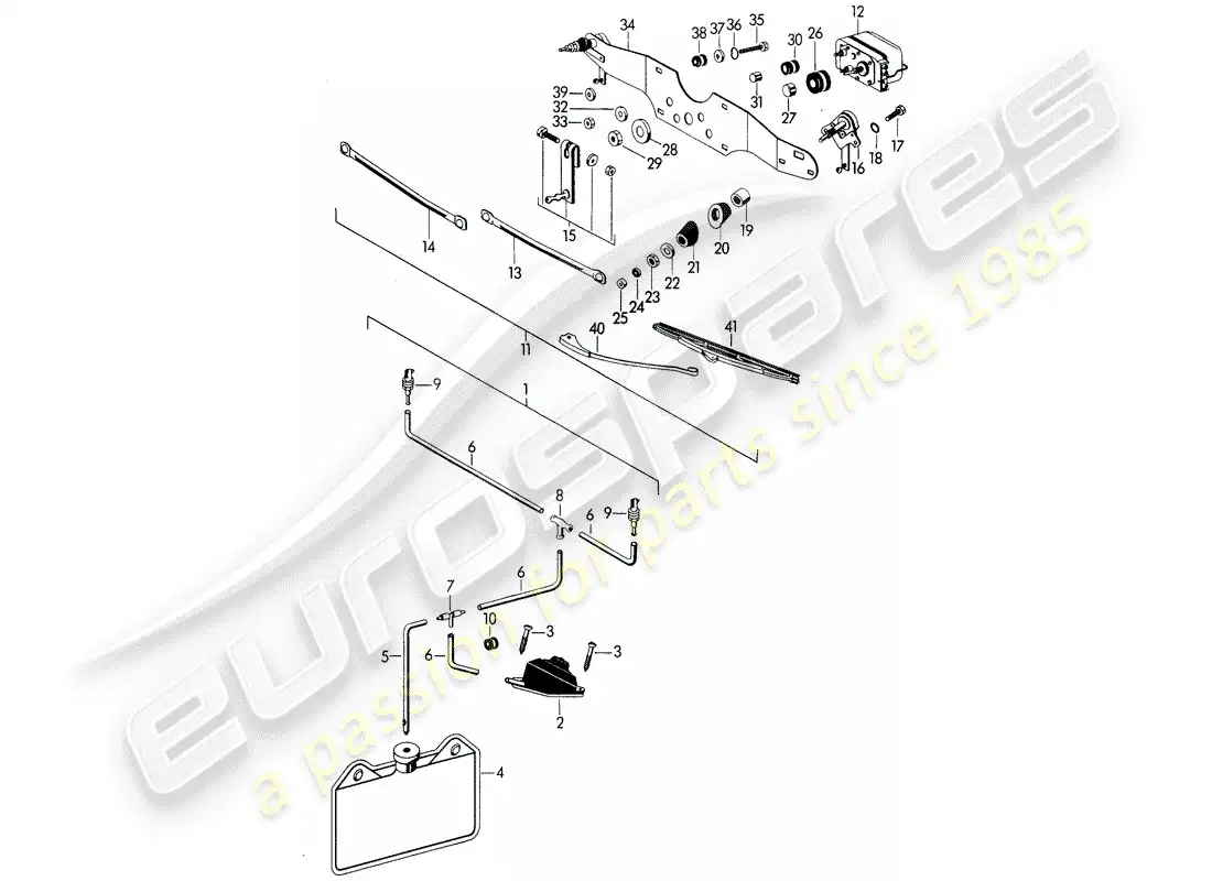 porsche 1964 (356b/356c) unidad de arandela de parabrisas - sistema de limpiaparabrisas diagrama de piezas