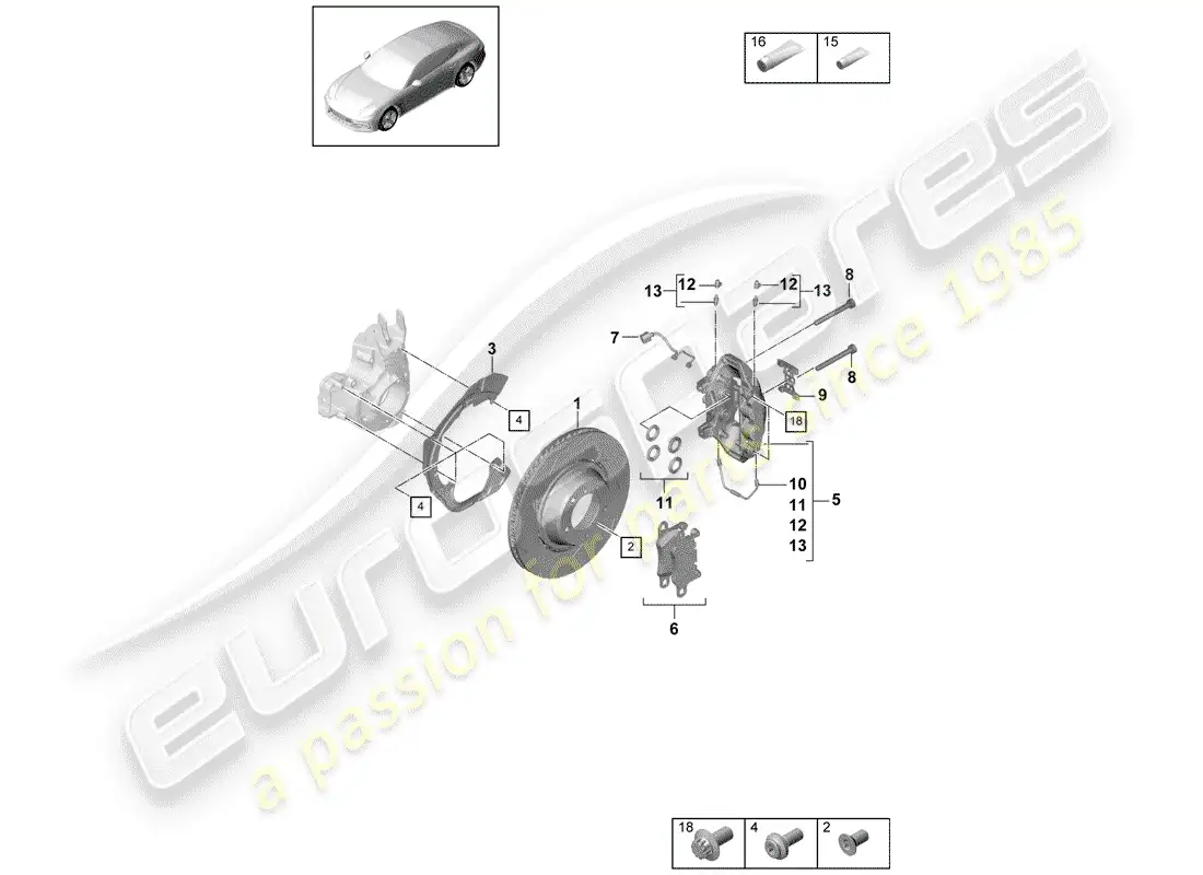 porsche 2018 (panamera 971-1) frenos de disco diagrama de piezas