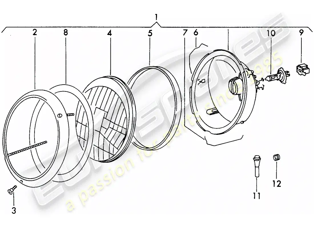 porsche 1972 (911) lámpara de cabeza - h 4 - d - mj 1972>> diagrama de piezas