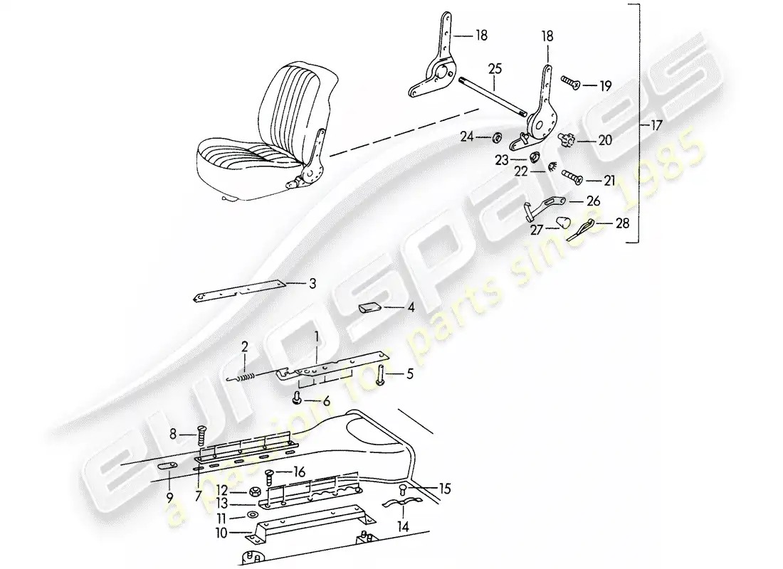 porsche 1962 (356b/356c) riel del asiento - soporte del riel del asiento - y - mecanismo del asiento reclinable diagrama de piezas
