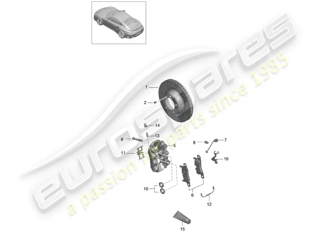 porsche 2016 (991-1 turbo) frenos de disco diagrama de piezas