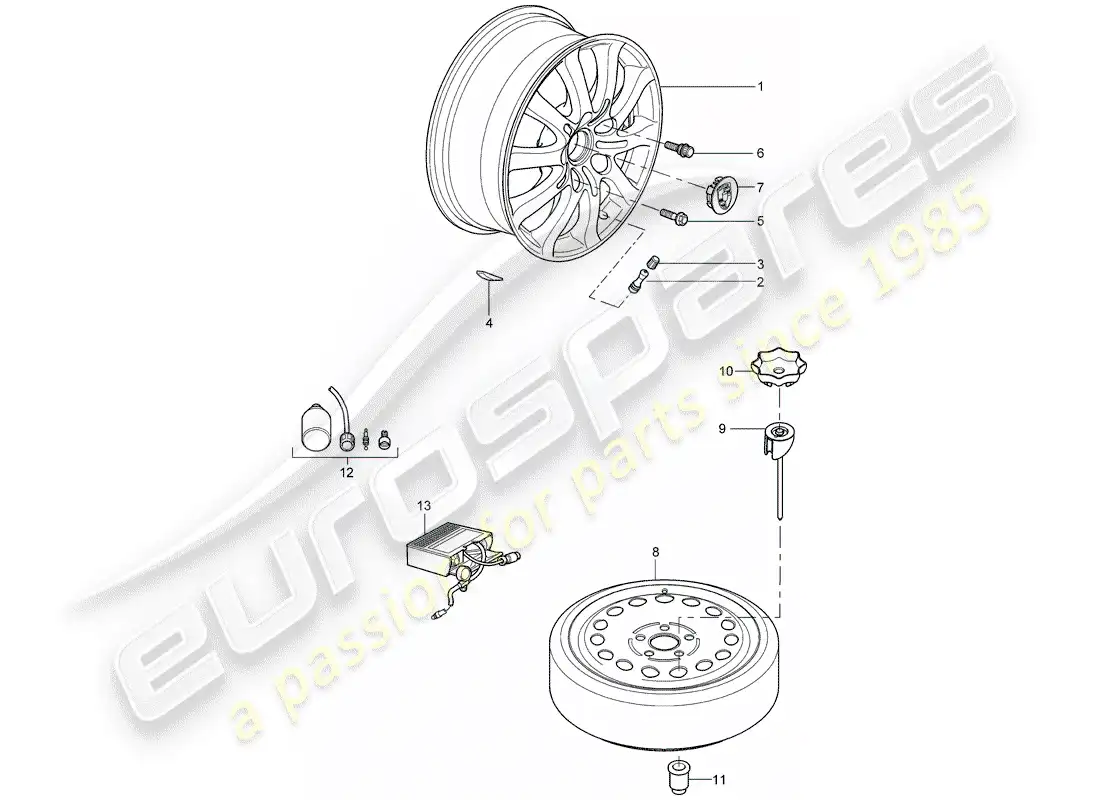 porsche 2004 (cayenne e1 9pa) rueda de aleación diagrama de piezas