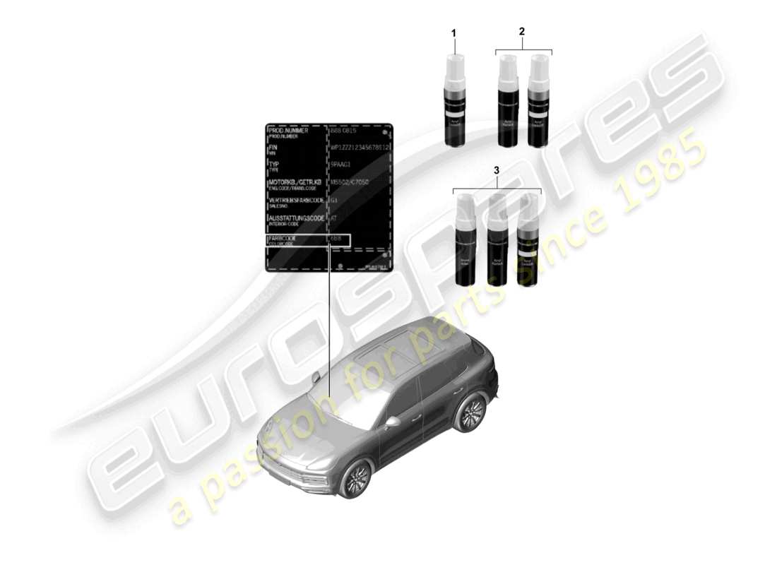 porsche 2021 (cayenne e3 9ya/9yb) diagrama de piezas de pintura del aplicador de retoque de pintura