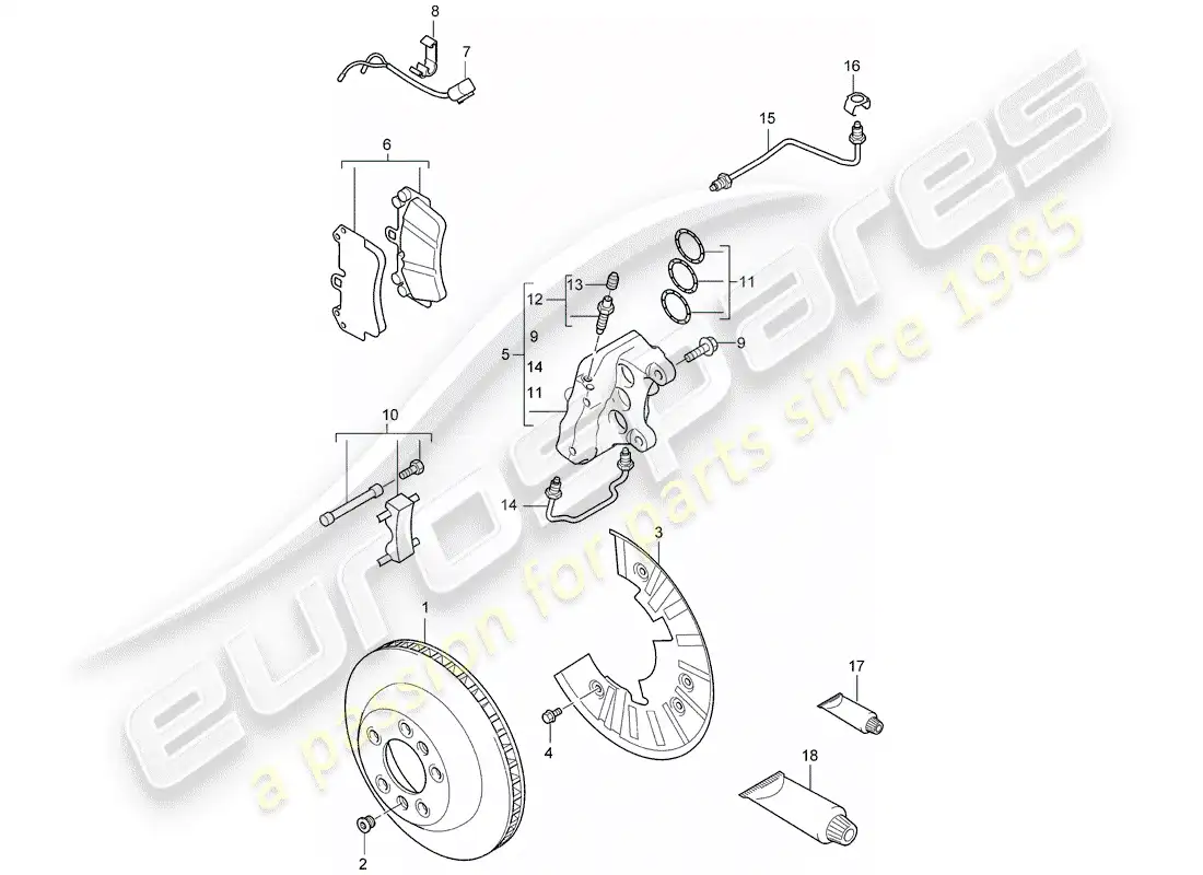 porsche 2004 (cayenne e1 9pa) frenos de disco diagrama de piezas