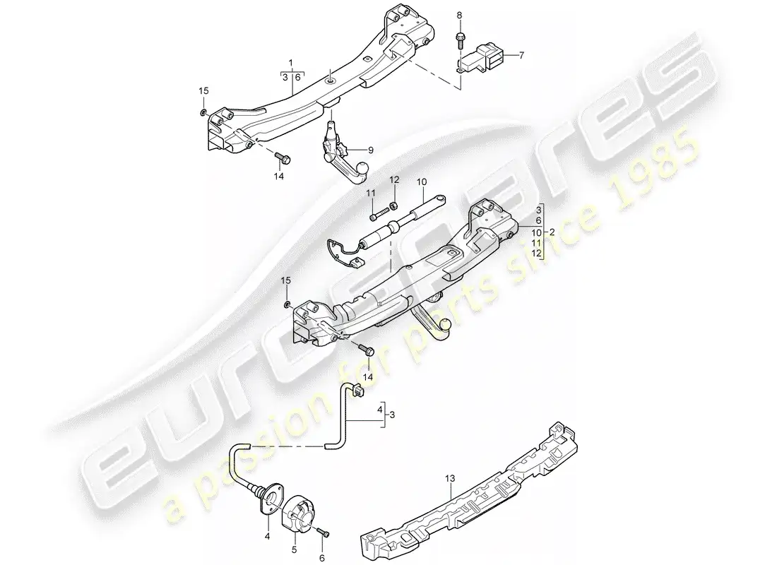 porsche 2004 (cayenne e1 9pa) enganche de remolque diagrama de piezas