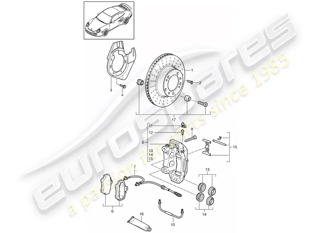 porsche 2013 (997-2 turbo / gt2 rs) frenos de disco diagrama de piezas