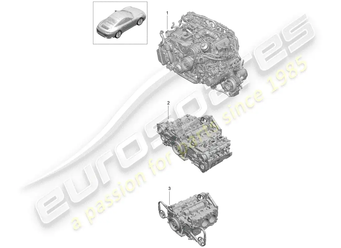porsche 2016 (991-1 turbo) motor de repuesto diagrama de piezas