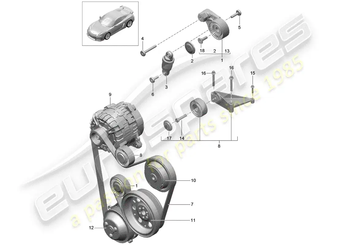 porsche 2016 (981 cayman gt4) diagrama de pieza del tensor de correa