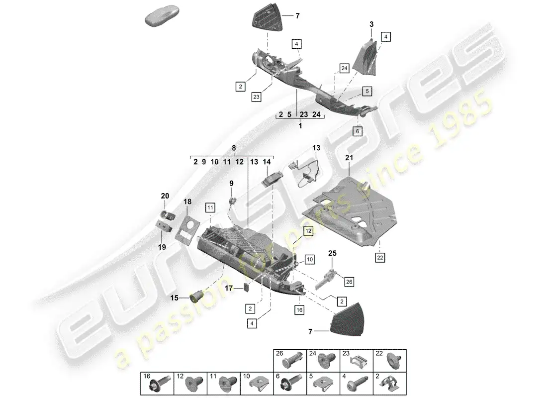 porsche 2020 (718 boxster spyder) guantera diagrama de piezas