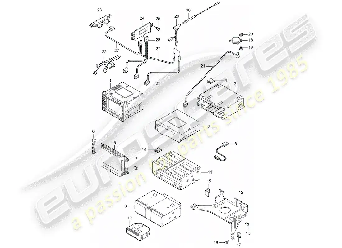 porsche 2008 (987 cayman) unidad de radio diagrama de piezas