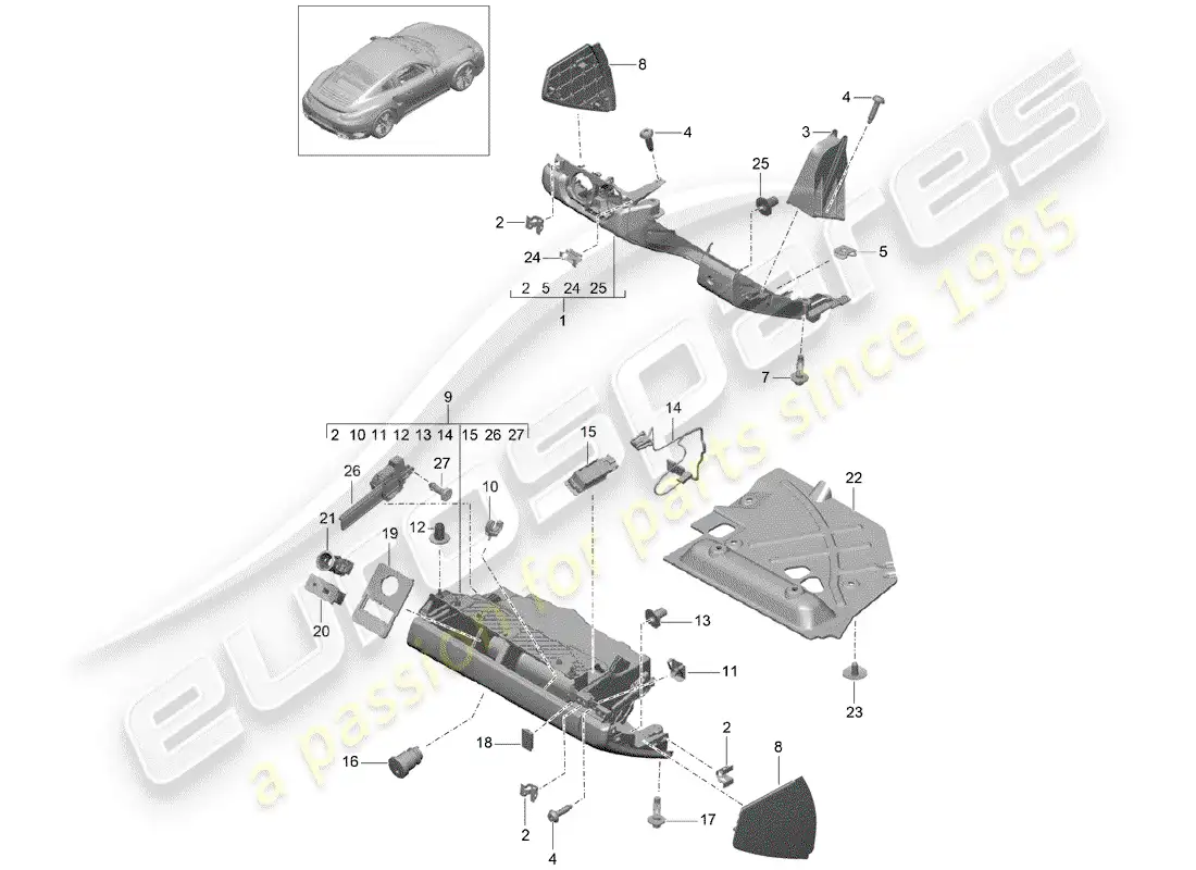 porsche 2016 (991-1 turbo) guantera diagrama de piezas