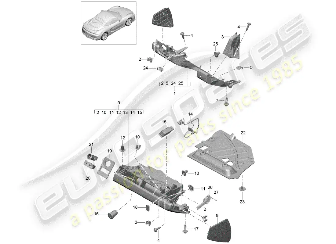 porsche 2016 (981 cayman gt4) guantera diagrama de piezas