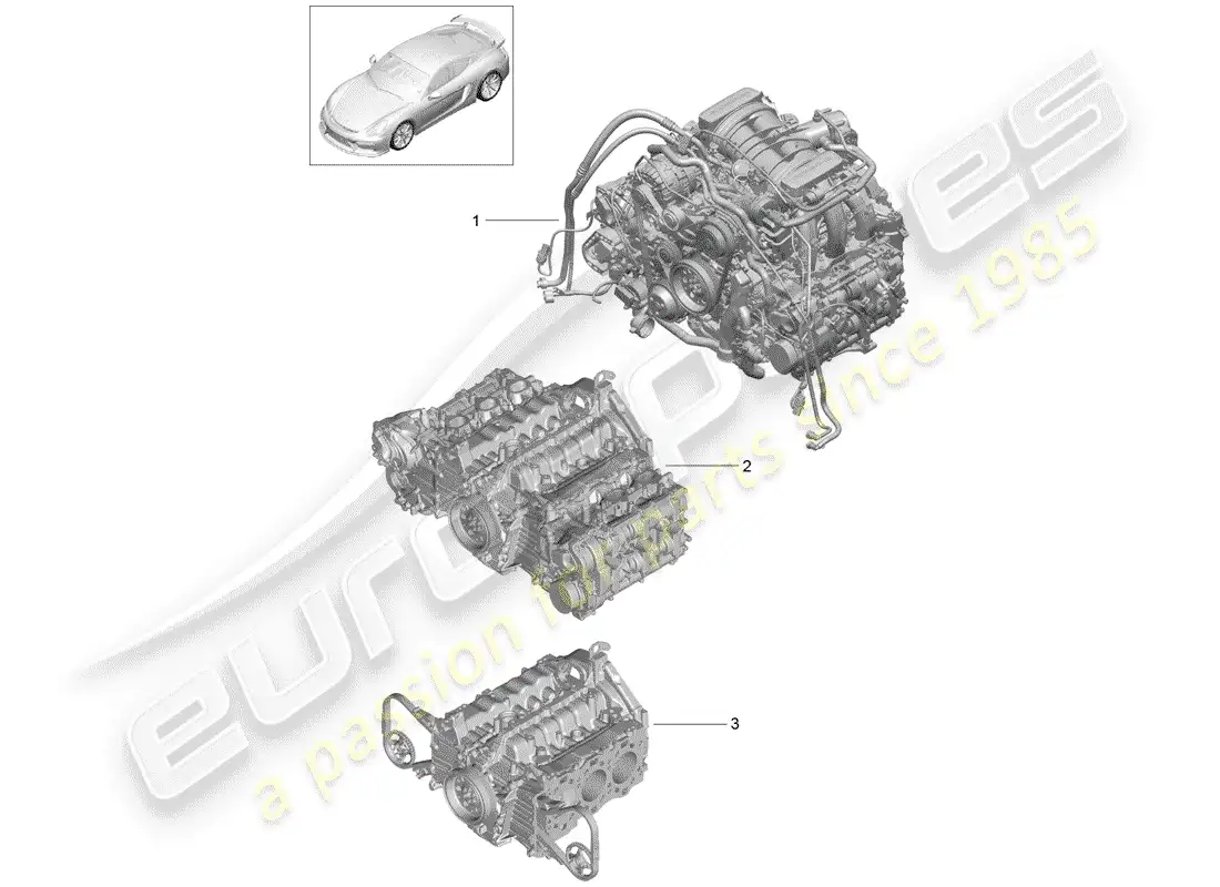 porsche 2016 (981 cayman gt4) diagrama de piezas del motor de repuesto