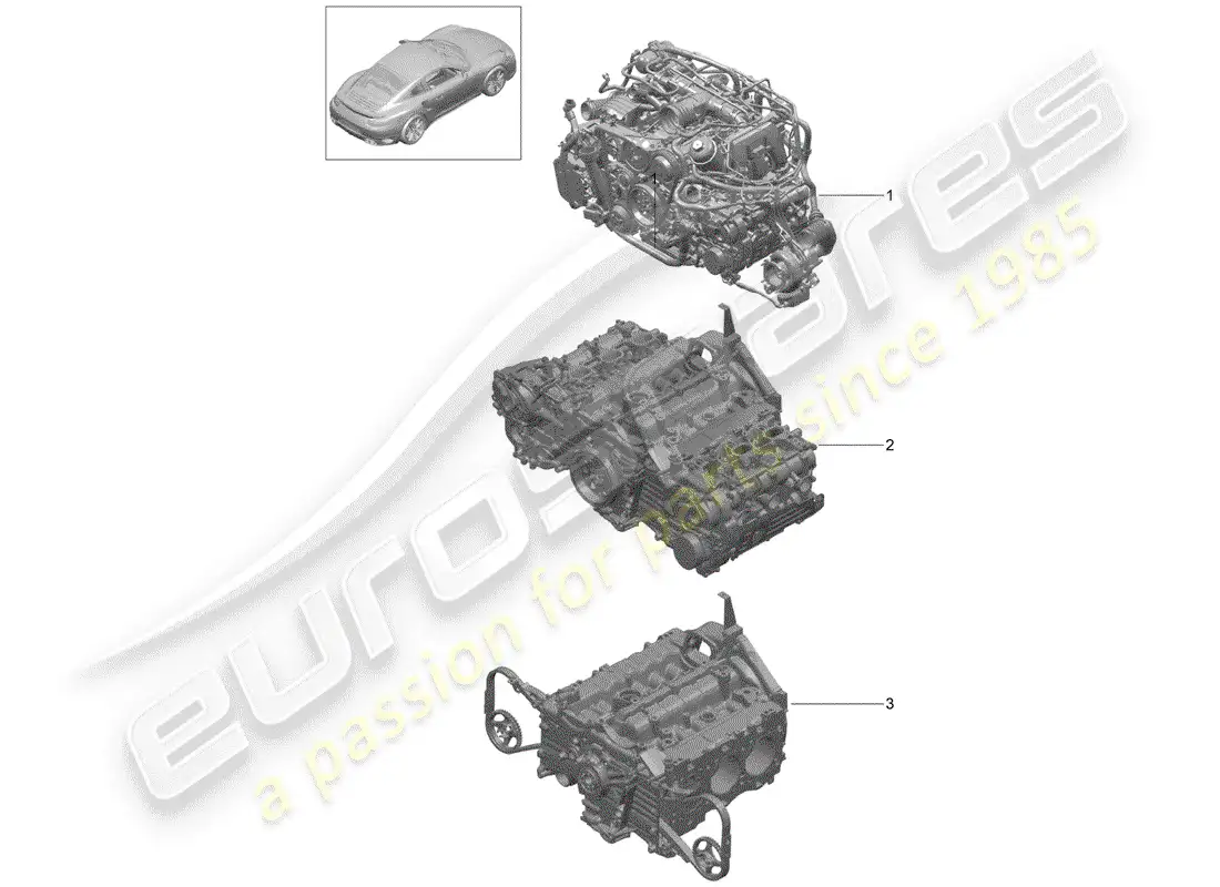 porsche 2016 (991-1 turbo) motor de repuesto diagrama de piezas