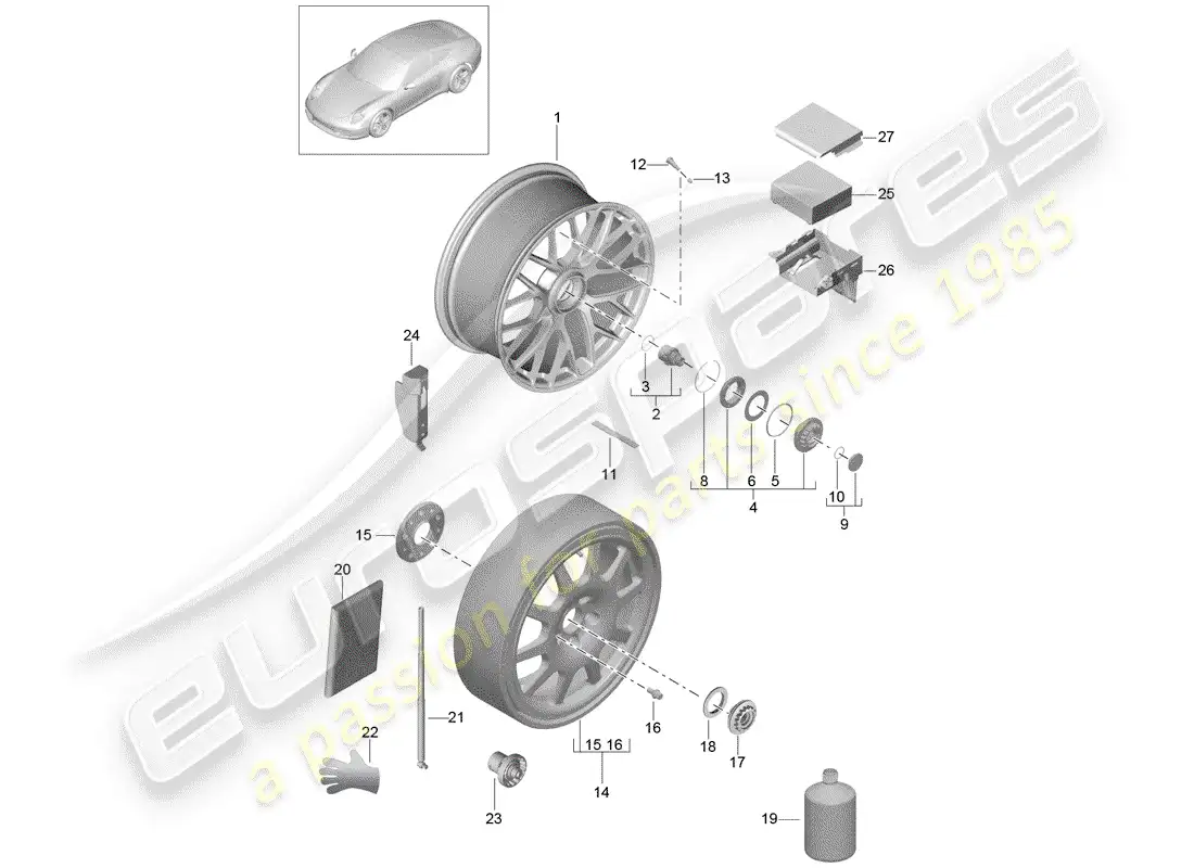 porsche 2013 (991-1) ruedas diagrama de piezas