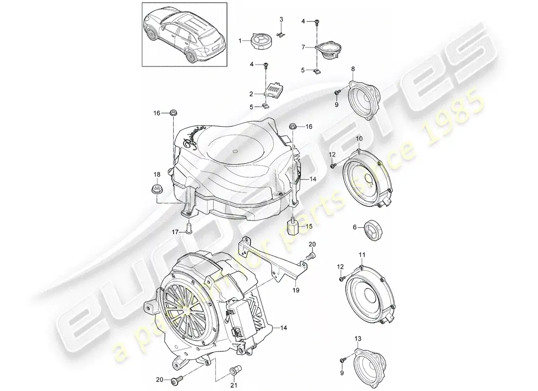 porsche 2012 (cayenne e2 92a) altoparlante diagrama de piezas